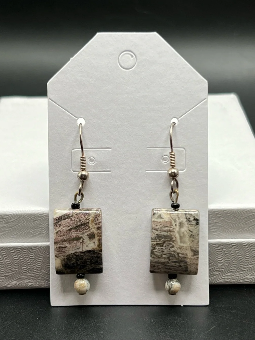 Handmade Natural Stone Dangle Earrings Earth Tone Rectangle Gemstone Boho